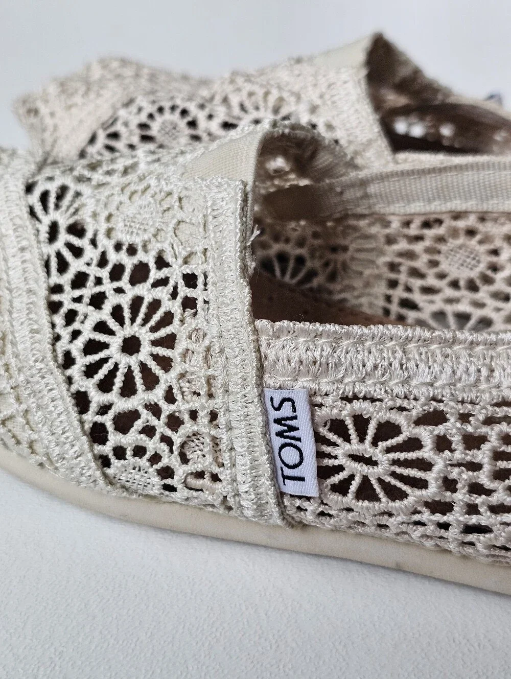 TOMS Alpargata Natural Moroccan Crochet Slip-On Flats Ivory Women's Size 6 - Picture 9 of 11